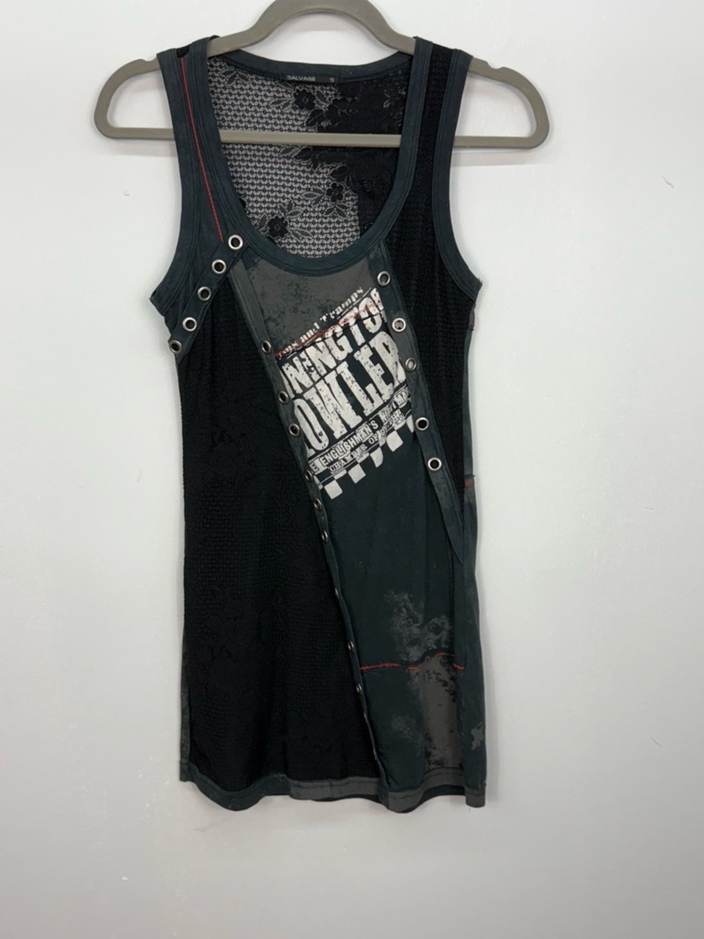 SALVAGE Sleeveless Black/Gray/White Graphic Lace up Tank Top Tunic Dress Sz S - Picture 3 of 14